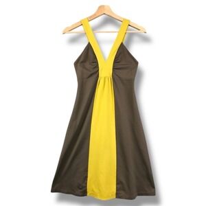Patagonia Halter Dress Women's Large Active Retro Colorblock Brown Yellow